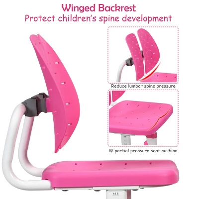 Costway Adjustable Children Study Desk Chair Set W/Winged Backrest Pink 6 Costway Adjustable Children Study Desk Chair Set W/Winged Backrest Pink - Image 6