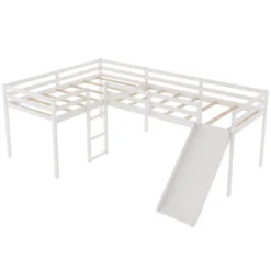 L-Shaped Twin Size Loft Bed With Ladder And Slide - ModernLuxe -Children Household Series GUEST cc3c0c68 d550 4f18 a422 2ecb192dea93