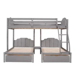 Full Over Twin & Twin Bunk Bed, Velvet Triple Bunk Bed With Drawers And Guardrails-ModernLuxe -Children Household Series GUEST cd966953 4d7f 4d80 ad93 2dd8b423c99a