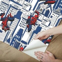 Spider-Man Cityscape Peel And Stick Wallpaper Red/Blue/Gray - RoomMates -Children Household Series GUEST ce53577d 8e5e 435a a38a f80fe6a10e0b