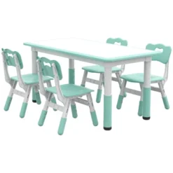 Qaba Kids Table And Chair Set With 4 Chairs, Adjustable Height, Easy To Clean Table Surface, For 1.5 - 5 Years Old -Children Household Series GUEST ce77aae1 c513 44f0 b087 0763280c0b4f