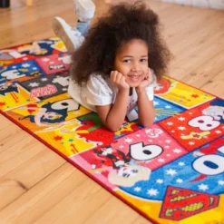 KC CUBS | Justice League Girls Kids Hopscotch Number Counting Educational Learning & Game Play Nursery Bedroom Classroom Rug Carpet, 2' 7" X 6' 0" -Children Household Series GUEST cf79cf93 6dc5 4dba 85f0 f039bfb0580d