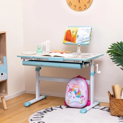 Costway Height-Adjustable Kids Desk Children Study Table With Tilt Desktop & Book Stand Blue/Pink 1 Costway Height-Adjustable Kids Desk Children Study Table With Tilt Desktop & Book Stand Blue/Pink