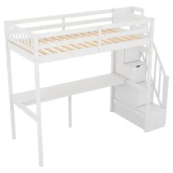 Twin Size Loft Bed With Storage Staircase And Built-in Desk-ModernLuxe -Children Household Series GUEST d0ea4a0d 7a60 4adc a79d 04957f6fddd4