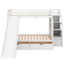 Twin Over Full Bunk Bed With Drawers,Storage Staircase And Slide-ModernLuxe -Children Household Series GUEST d21ebd8c bd83 4fc2 89ec 53cd10419c3c