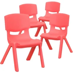 Emma And Oliver 4 Pack Plastic Stackable Pre-K/School Chairs With 10.5"H Seat -Children Household Series GUEST d293547e fd56 4c08 9fa7 67ea22241612