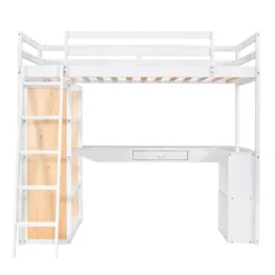 Loft Bed With Ladder, Shelves, And Desk - ModernLuxe -Children Household Series GUEST d48931df e00d 45c8 821d 1a2738d3cba4