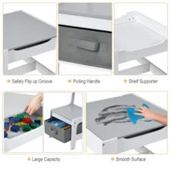 Costway Kids Table Chairs Set With Storage Boxes Blackboard Whiteboard Drawing GreyNature -Children Household Series GUEST d64e06ad 990a 49ea ae1a 1dafe2b11073