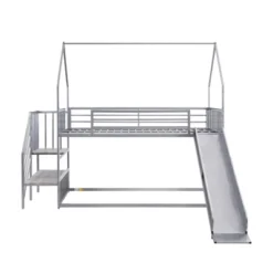 Twin Over Twin Metal Bunk Bed House Bed With Slide And Staircase-ModernLuxe -Children Household Series GUEST d92ea0f2 dc92 4f2a b7ee bd5b06c74792