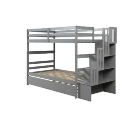Twin Over Twin Bunk Bed With Trundle, Stairs And Storage Shelves-ModernLuxe 14 Twin Over Twin Bunk Bed With Trundle, Stairs And Storage Shelves-ModernLuxe -Children Household Series GUEST da55cb1f d590 4915 8444 b7d8413a4869