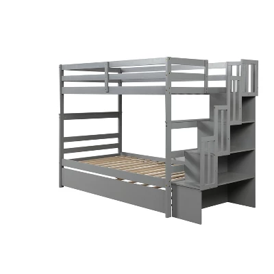 Twin Over Twin Bunk Bed With Trundle, Stairs And Storage Shelves-ModernLuxe 6 Twin Over Twin Bunk Bed With Trundle, Stairs And Storage Shelves-ModernLuxe - Image 6