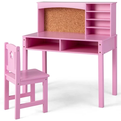 Costway Kids Desk And Chair Set Study Writing Workstation With Hutch & Bulletin Board 9 Costway Kids Desk And Chair Set Study Writing Workstation With Hutch & Bulletin Board - Image 9