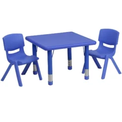 Emma And Oliver 24" Square Plastic Height Adjustable Activity Table Set With 2 Chairs -Children Household Series GUEST ddb30316 5d61 442f b6dc b920b4a86ddc