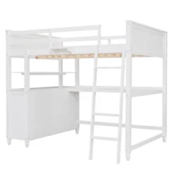 Full Size Wooden Loft Bed With Drawers, Shelves And Desk - ModernLuxe -Children Household Series GUEST ddbd3170 b0f7 49e4 88df 224a24816127