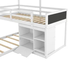 Twin Size L-shaped Wood Triple Bunk Bed With Storage Cabinet, Ladder And Blackboard-ModernLuxe -Children Household Series GUEST ddddd968 28a3 488b b309 eab0d40e0265