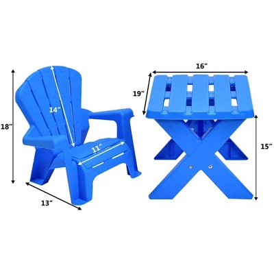 Costway Plastic Children Kids Table & Chair Set 3-Piece Play Furniture In/Outdoor Blue 2 Costway Plastic Children Kids Table & Chair Set 3-Piece Play Furniture In/Outdoor Blue - Image 2