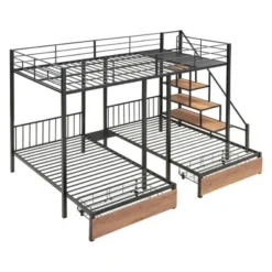 Full Over Twin-Twin Triple Bunk Bed With Drawers And Staircase - ModernLuxe -Children Household Series GUEST e1902039 6587 4739 94ee 3997f2015b72