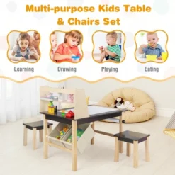 Costway Kids Art Table & Chairs Set Wooden Drawing Desk With Paper Roll Storage Shelf Bins -Children Household Series GUEST e2679961 4068 4a3d a5d8 e22839f71b13