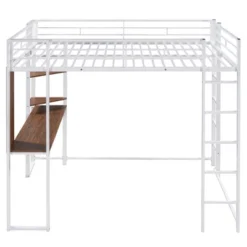 Full Size Metal Loft Bed With 2 Shelves And One Desk - ModernLuxe -Children Household Series GUEST e27b5bd4 cd8c 4853 9fd2 402ee36fd89e