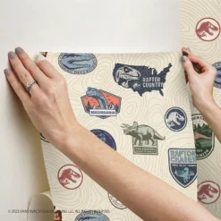 Jurassic World Badges Peel & Stick Wallpaper Beige - RoomMates 8 Jurassic World Badges Peel & Stick Wallpaper Beige - RoomMates -Children Household Series GUEST e405b9a5 b58f 40e0 b7d9 727072ebf4cc