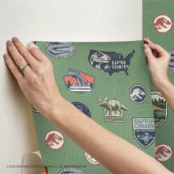 Jurassic World Badges Peel And Stick Wallpaper Green - RoomMates -Children Household Series GUEST e476a520 f4e2 479a 90e6 04a297b30fc8