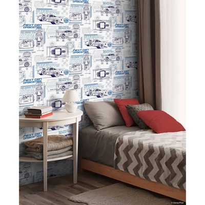 Disney Pixar Cars Schematic Peel And Stick Wallpaper Blue - RoomMates 1 Disney Pixar Cars Schematic Peel And Stick Wallpaper Blue - RoomMates