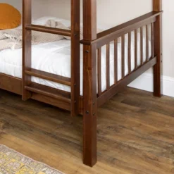 Twin Over Twin Transitional Cottage Solid Pine Bunk Bed Walnut - Saracina Home -Children Household Series GUEST e677b28d 138d 4661 9f11 0cbfc56bbb04