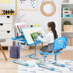 Costway Height Adjustable Kids Desk Chair Set Study Drawing W/Lamp & Bookstand -Children Household Series GUEST e7d2a336 971d 4305 b13d f5dfa3e1972d