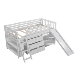 Low Twin Loft Bed With Bookcase, Separate Three Drawers, Pulling Ladder And Slide - ModernLuxe -Children Household Series GUEST ea0a00a1 4d9a 4ec5 a6f6 e6cade0f0cc1