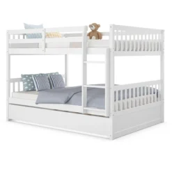 Costway Full Over Full Bunk Bed Platform Wood Bed W/ Trundle & Ladder Rail Brown/White 18 Costway Full Over Full Bunk Bed Platform Wood Bed W/ Trundle & Ladder Rail Brown/White -Children Household Series GUEST eb1f669f 39d6 4f3d 9e20 ffeb9feaad86