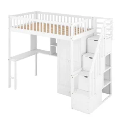 Twin Size Loft Bed With Shelf, Drawers, Desk And Wardrobe - ModernLuxe -Children Household Series GUEST ec2910ad 9385 4b67 b1d4 29a9a2cb1df5
