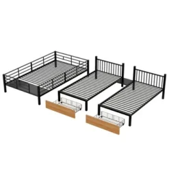 Full Over Twin-Twin Triple Bunk Bed With Drawers And Staircase - ModernLuxe -Children Household Series GUEST ed295f68 6af3 4794 b080 7eba4d9ff46a