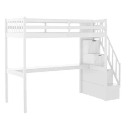 Twin Size Loft Bed With Staircase And Built-in Desk - ModernLuxe -Children Household Series GUEST ed673bdd 54c7 490a a7a2 709b1f4169b5