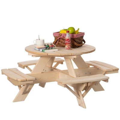 Gardenised Wooden Kids Round Picnic Table Bench, Outdoor Children's Backyard Table, Crafting, Dining, And Playtime Patio Table 8 Gardenised Wooden Kids Round Picnic Table Bench, Outdoor Children's Backyard Table, Crafting, Dining, And Playtime Patio Table - Image 8