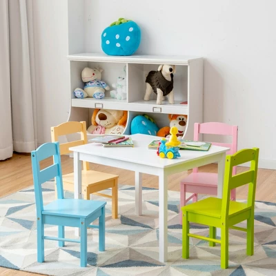 Costway 5 Piece Kids Wood Table Chair Set Activity Toddler Playroom Furniture Colorful 2 Costway 5 Piece Kids Wood Table Chair Set Activity Toddler Playroom Furniture Colorful - Image 2