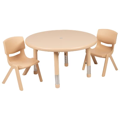 Flash Furniture 33" Round Plastic Height Adjustable Activity Table Set With 2 Chairs 6 Flash Furniture 33" Round Plastic Height Adjustable Activity Table Set With 2 Chairs - Image 6