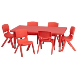 Flash Furniture 24"W X 48"L Rectangular Plastic Height Adjustable Activity Table Set With 6 Chairs -Children Household Series GUEST f08b2baa 3508 46fb ab68 84577b42adf0 1