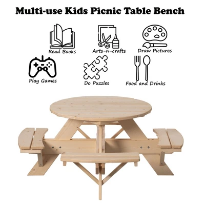 Gardenised Wooden Kids Round Picnic Table Bench, Outdoor Children's Backyard Table, Crafting, Dining, And Playtime Patio Table 3 Gardenised Wooden Kids Round Picnic Table Bench, Outdoor Children's Backyard Table, Crafting, Dining, And Playtime Patio Table - Image 3