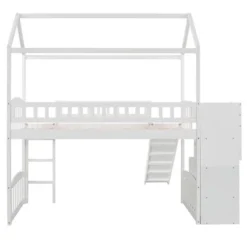 Twin Size House Shape Loft Bed With Two Drawers And Slide - ModernLuxe -Children Household Series GUEST f372c384 0c74 4b52 80f3 64d8feb349ff