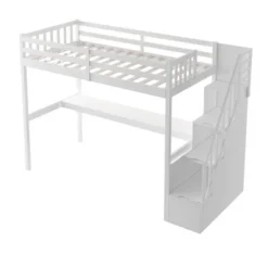 Twin Size Loft Bed With Staircase And Built-in Desk - ModernLuxe -Children Household Series GUEST f3893fbb 6642 421d 8d2b d4f40dbec53d