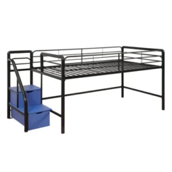 Kids' Junior Metal Loft Bed With Storage Steps And Curtain Set Black/Blue - Room & Joy -Children Household Series GUEST f4b05a0e 5fee 4a0f 9717 6cbc23be3516