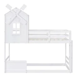 Twin Over Twin Bunk Bed With Roof, Window, Guardrails And Ladder - ModernLuxe -Children Household Series GUEST f58c6ea6 a744 4778 9345 8b0dcde1bace