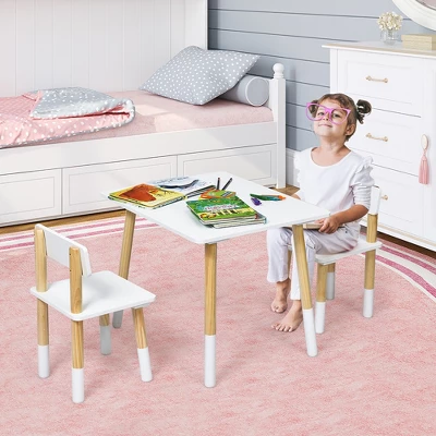 Costway Kids Wooden Table & 2 Chairs Set Children Activity Table Set 2 Costway Kids Wooden Table & 2 Chairs Set Children Activity Table Set - Image 2