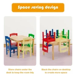 Costway Kids 5 Piece Table Chair Set Pine Wood Multicolor Children Play Room Furniture -Children Household Series GUEST f66ffaa8 a015 4a48 9401 5addfef51a83