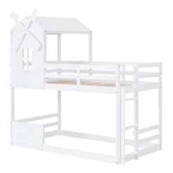 Twin Over Twin Bunk Bed With Roof, Window, Guardrails And Ladder - ModernLuxe -Children Household Series GUEST f687bcea 286a 4321 9c48 da2d1e3d549e