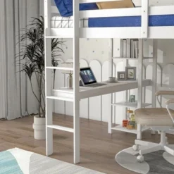 Wooden Loft Bed With Ladder, Desk And Shelves-ModernLuxe -Children Household Series GUEST f7cd69ea fd8c 407d 8149 7603425db3b5