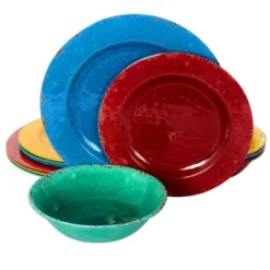 Gibson Studio California Mauna 12 Piece Assorted Crackle Decal Melamine Dinnerware Set -Children Household Series GUEST f835a310 56d5 415b a238 7d4100e6a83b