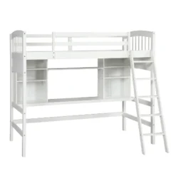 Twin Size Loft Bed With Storage Shelves, Desk And Ladder - ModernLuxe -Children Household Series GUEST f9232fe3 f468 4368 a9af d3f9087a1af1