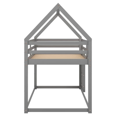 Twin Over Twin House Shaped Bunk Bed With Ladder And Guardrail-ModernLuxe 8 Twin Over Twin House Shaped Bunk Bed With Ladder And Guardrail-ModernLuxe - Image 8