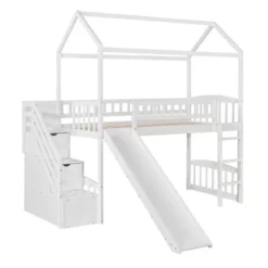 Twin Size House Shape Loft Bed With Two Drawers And Slide - ModernLuxe -Children Household Series GUEST fac698c3 d2c1 4b94 9b20 1af54f6518d7